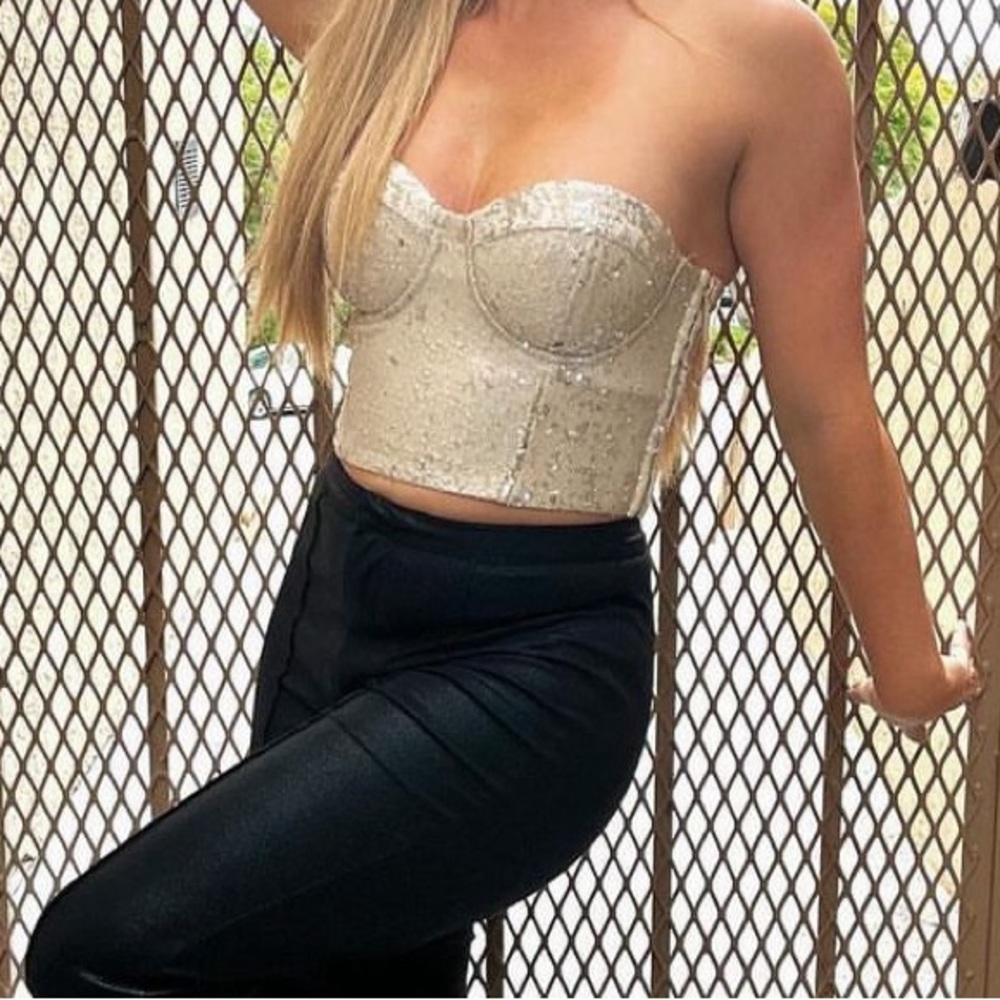 Silver Sequin Bustier Top